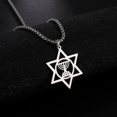 Star of David Necklace Stainless Steel Hexagon Jerusalem Cross Protective Amulet Hanukkah Religious Jewish Jewelry