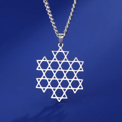 Star of David Necklace Stainless Steel Hexagon Jerusalem Cross Protective Amulet Hanukkah Religious Jewish Jewelry