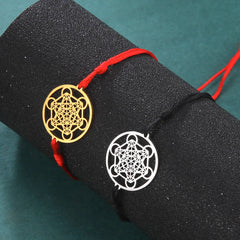 Flower of Life Metatron Cube Bracelet for Women Men Adjustable Rope Chain Stainless Steel Charm Bracelet Couple Jewelry