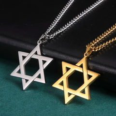 Star of David Necklace Stainless Steel Hexagon Jerusalem Cross Protective Amulet Hanukkah Religious Jewish Jewelry