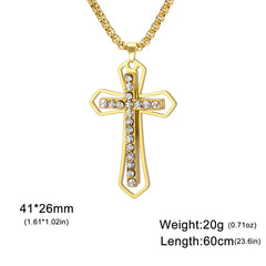 Beautiful key ring, necklace and earrings with a crucifix pendant made of zircon stones