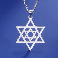 Star of David Necklace Stainless Steel Hexagon Jerusalem Cross Protective Amulet Hanukkah Religious Jewish Jewelry