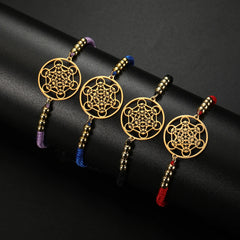 Flower of Life Metatron Cube Bracelet for Women Men Adjustable Rope Chain Stainless Steel Charm Bracelet Couple Jewelry