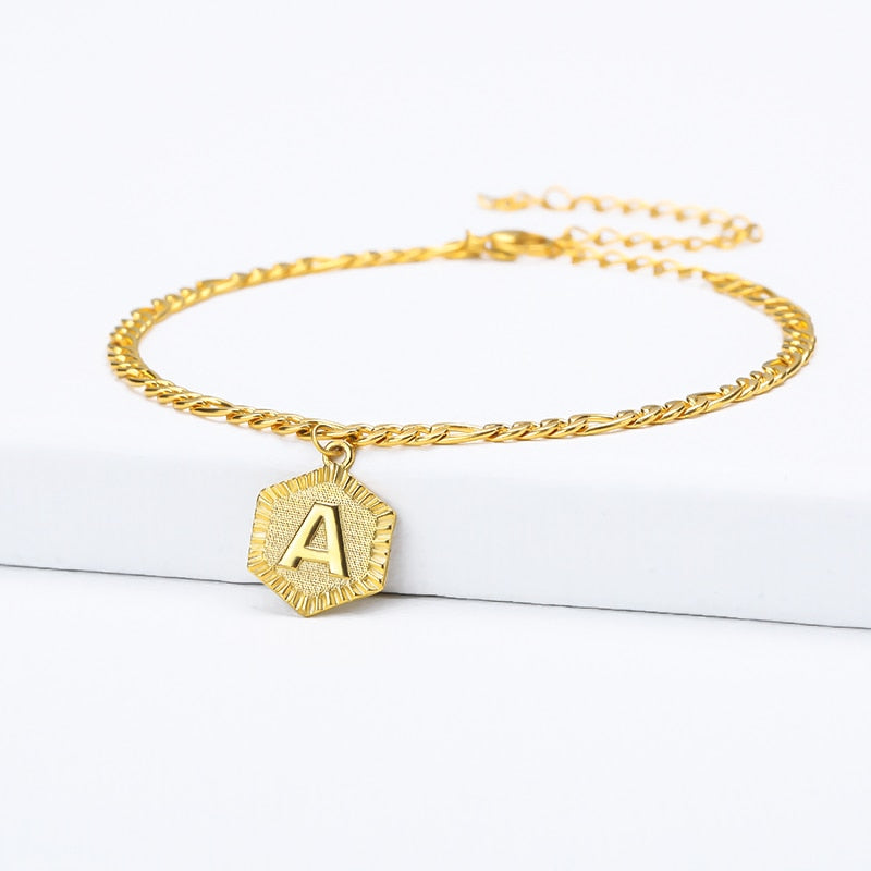 Stainless Steel Letter A-Z Anklet