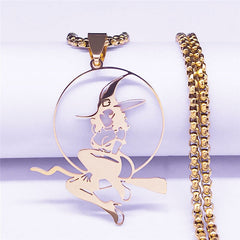 Witchcraft Sexy Witch Woman Broom Stainless Steel Necklaces Wicca Necklaces Gift Jewelry acero inoxidable joyeria mujer N4444S02