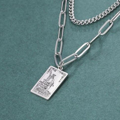 Dawapara Tarot Necklace Double Layer Women Stainless Steel Necklace Vintage Tarot Jewelry Astrology Amulet Pendants - My dear oraculo store