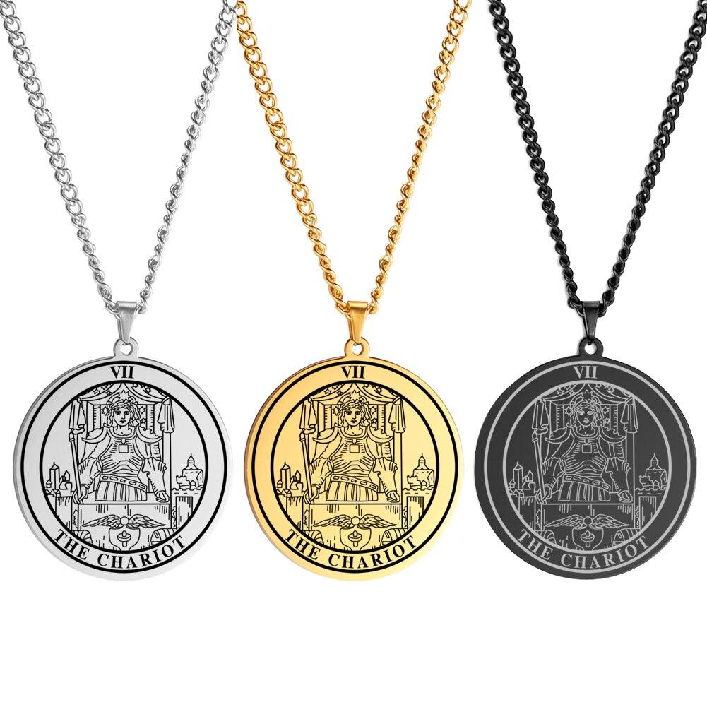 Dawapara New Round Tarot Card Necklace Women Stainless Steel Jewelry The Major Arcana Astrology Amulet Pendants Couple Necklace - My dear oraculo store