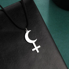 Skyrim Astrological Black Moon Lilith Pendant Necklace for Women Crescent Moon Cross Leather Rope Jewelry Mother's Day Gift - My dear oraculo store