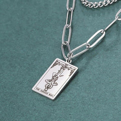 Dawapara Tarot Necklace Double Layer Women Stainless Steel Necklace Vintage Tarot Jewelry Astrology Amulet Pendants - My dear oraculo store