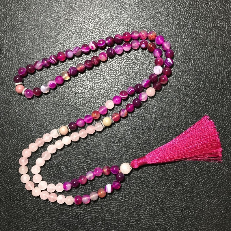 Japamala Japamala Necklace 8mm Rhodochrosite Rose Quartz Agate Beaded 108 Meditation Yoga Healing Tibetan Jewelry Bracelet Tassel Sets