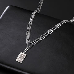 Women's Dawapara Tarot Double Layer Necklace Vintage Stainless Steel Necklace Tarot Jewelry Astrology Amulet Pendants