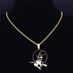 Witchcraft Sexy Witch Woman Broom Stainless Steel Necklaces Wicca Necklaces Gift Jewelry acero inoxidable joyeria mujer N4444S02