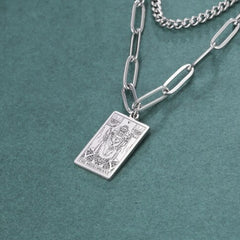 Women's Dawapara Tarot Double Layer Necklace Vintage Stainless Steel Necklace Tarot Jewelry Astrology Amulet Pendants