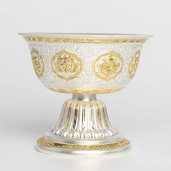 Pure Copper Drinking Bowl Auspicious Silver Engraving Tibetan Holy Water Bowl Buddhist Bowl Gift Collection Home Decorative